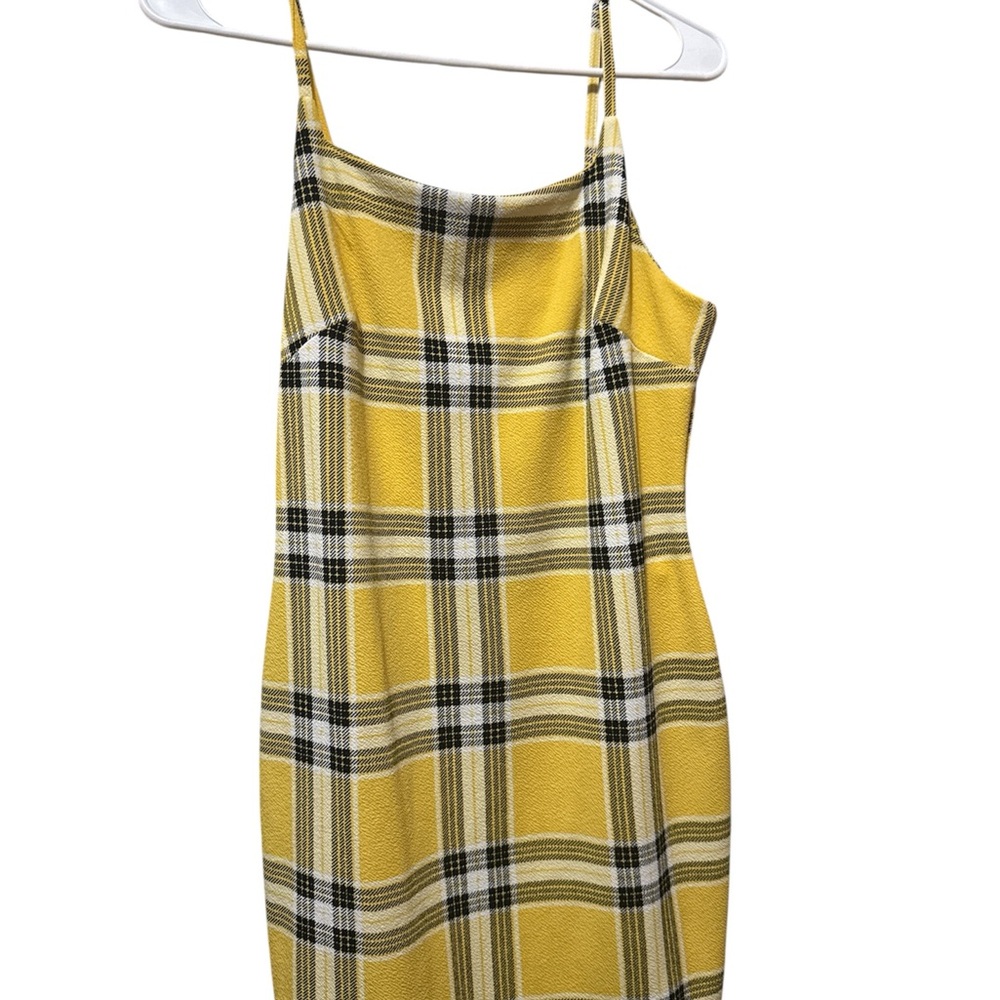 Chic Yellow Plaid Spaghetti Strap Mini Dress